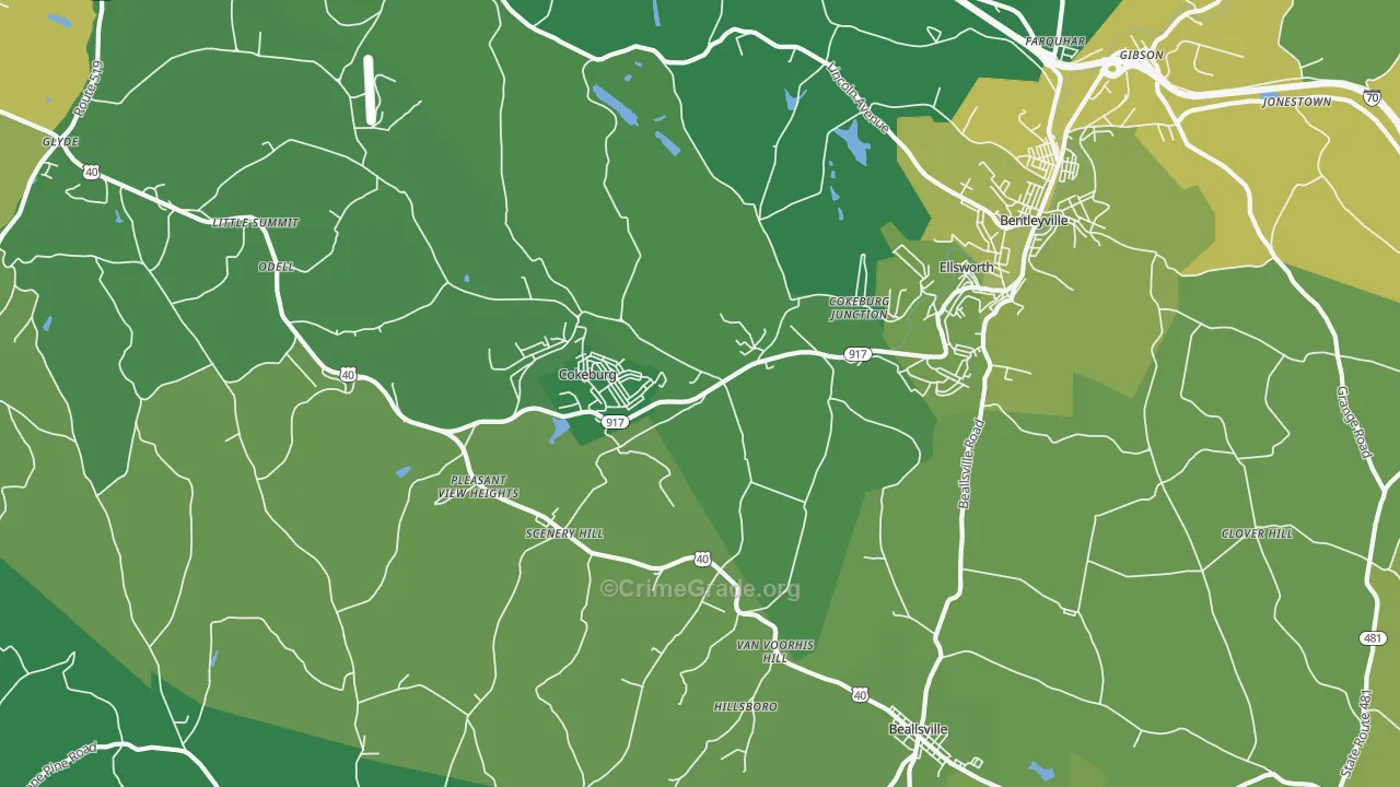 Cokeburg, PA Map of Vehicle Theft Rates