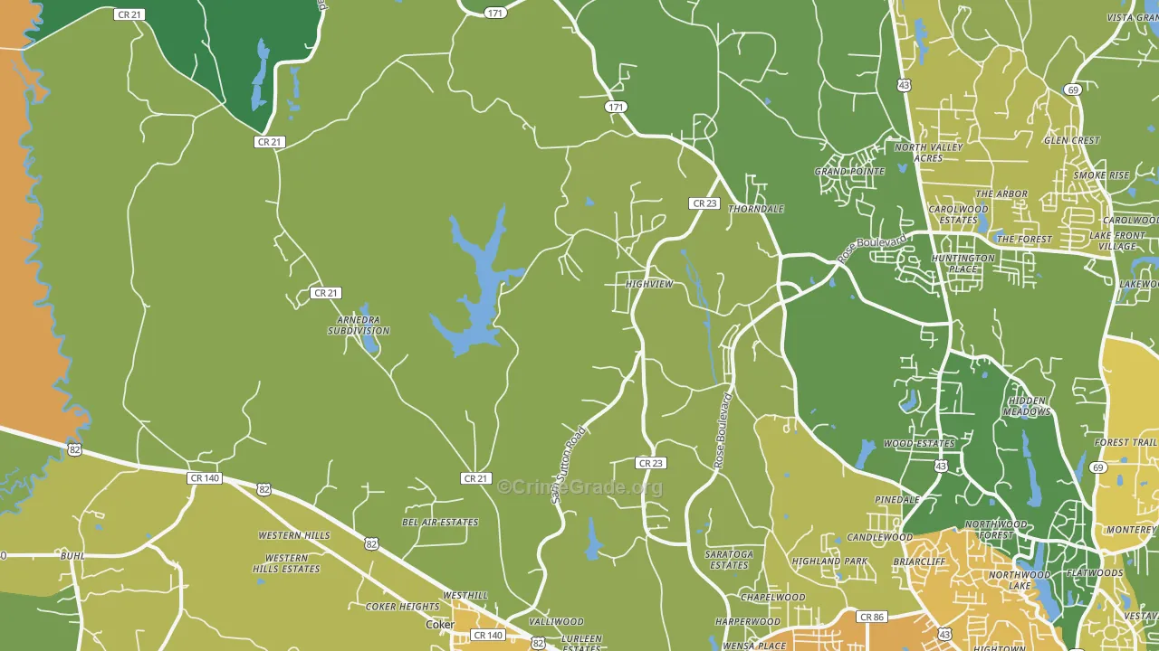 Coker, AL Map of Vehicle Theft Rates
