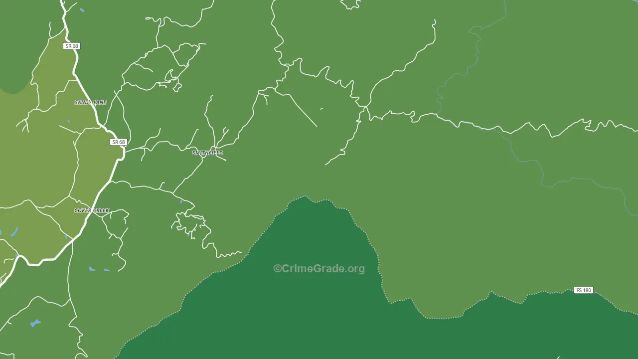 Cokercreek, TN Map of Vehicle Theft Rates
