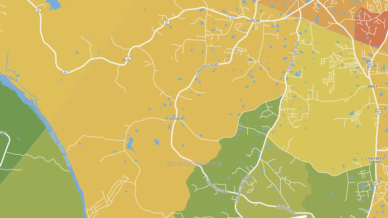 Cokesbury, NC Map of Vehicle Theft Rates