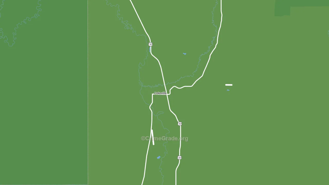 Cokeville, WY Map of Vehicle Theft Rates