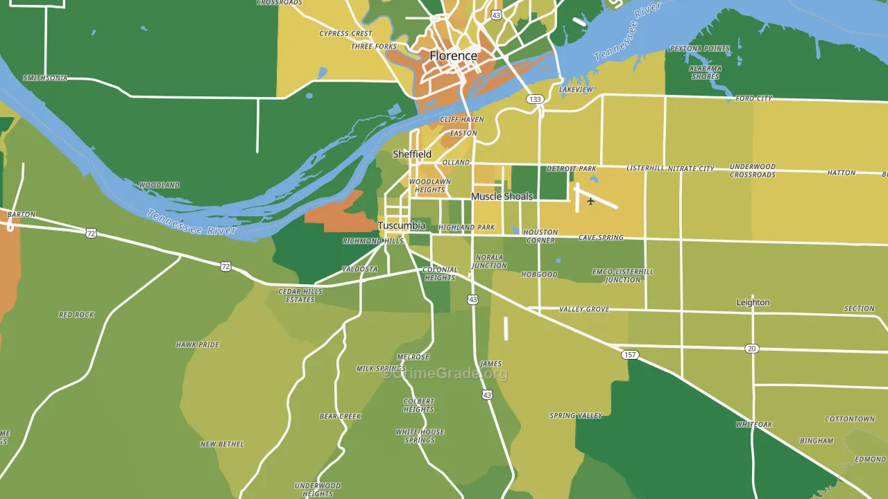 Colbert County, AL Map of Vehicle Theft Rates