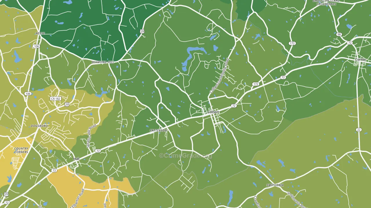 Colbert, GA Map of Vehicle Theft Rates