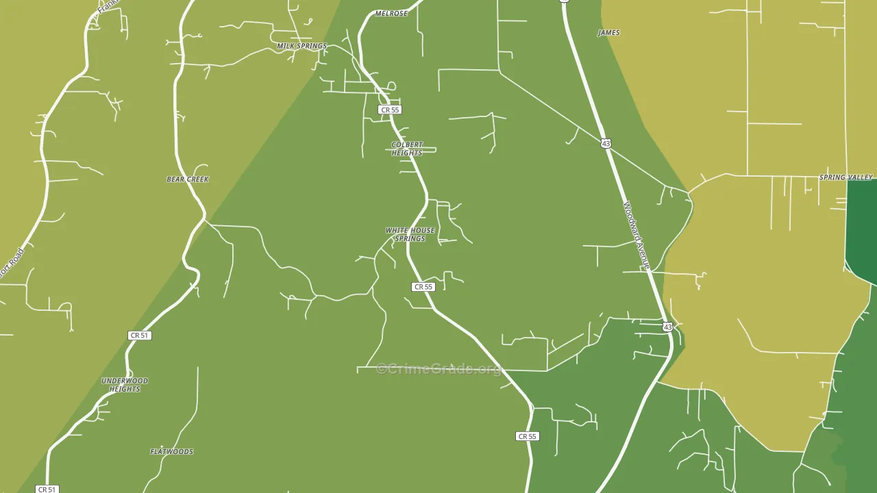 Colbert Heights, AL Map of Vehicle Theft Rates