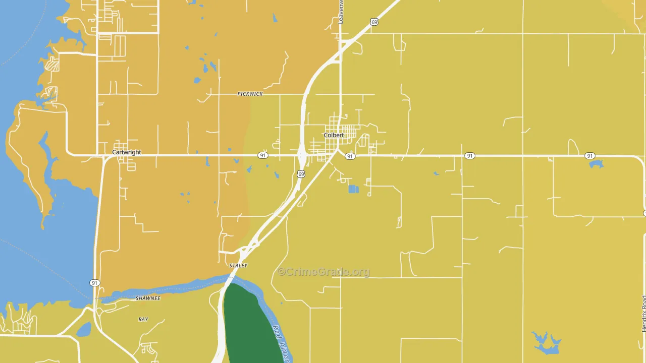 Colbert, OK Map of Vehicle Theft Rates