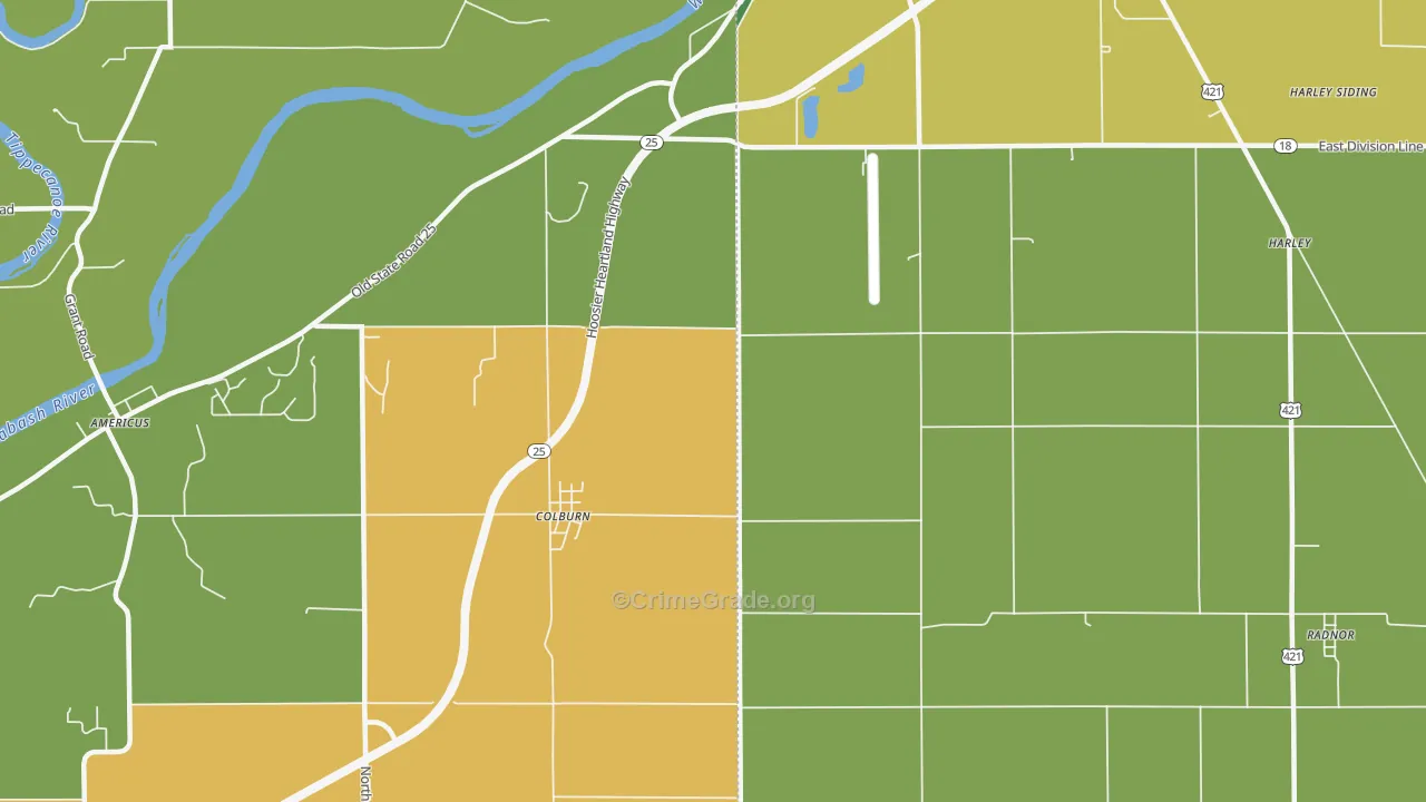 Colburn, IN Map of Vehicle Theft Rates