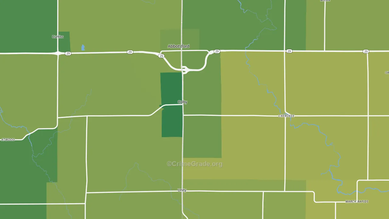 Colby, WI Map of Vehicle Theft Rates