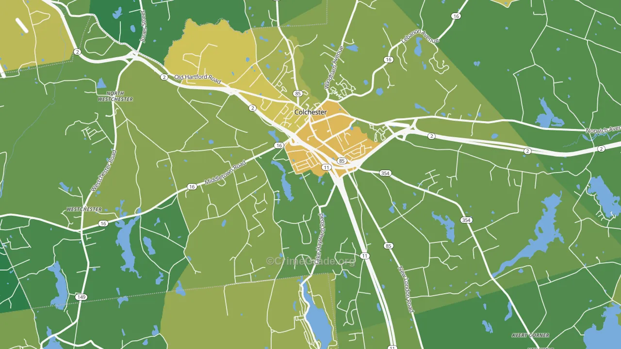 Colchester, CT Map of Vehicle Theft Rates