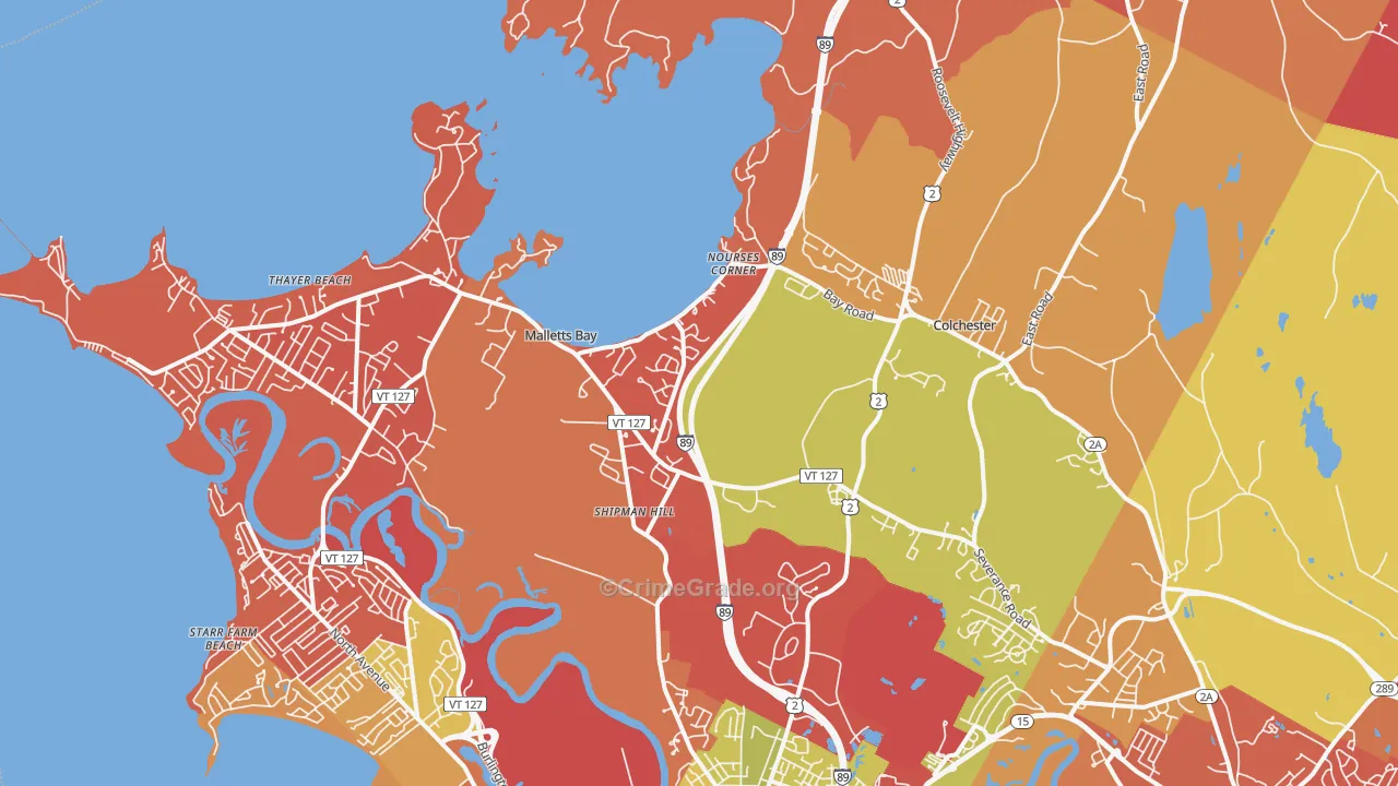 Colchester, VT Map of Vehicle Theft Rates