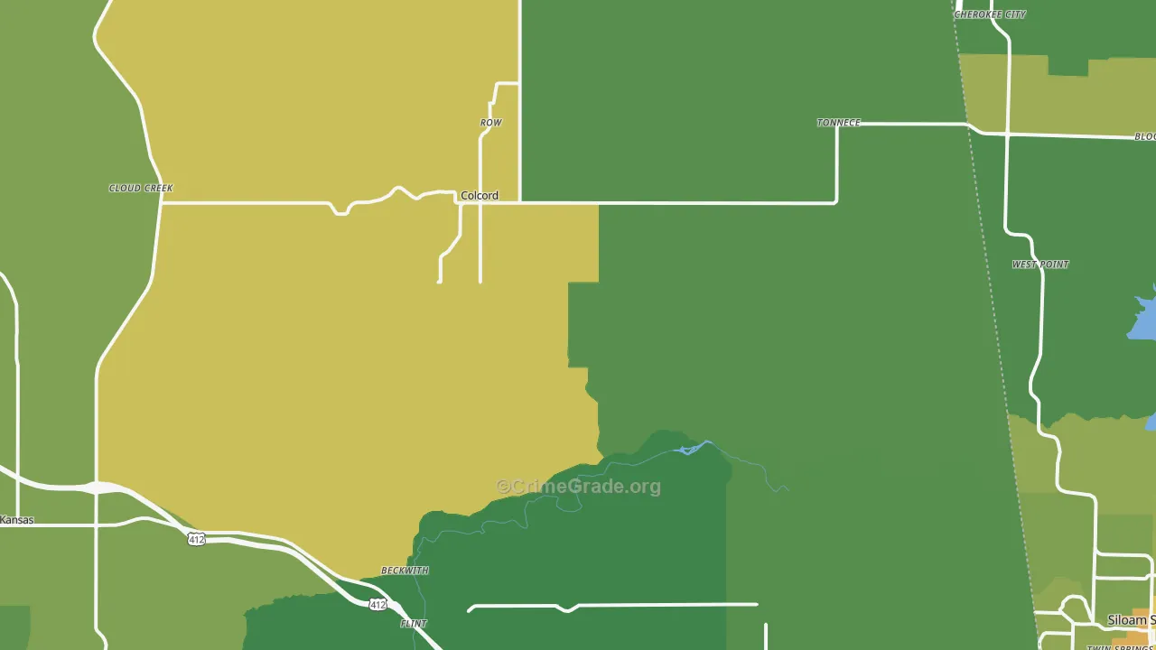 Colcord, OK Map of Vehicle Theft Rates