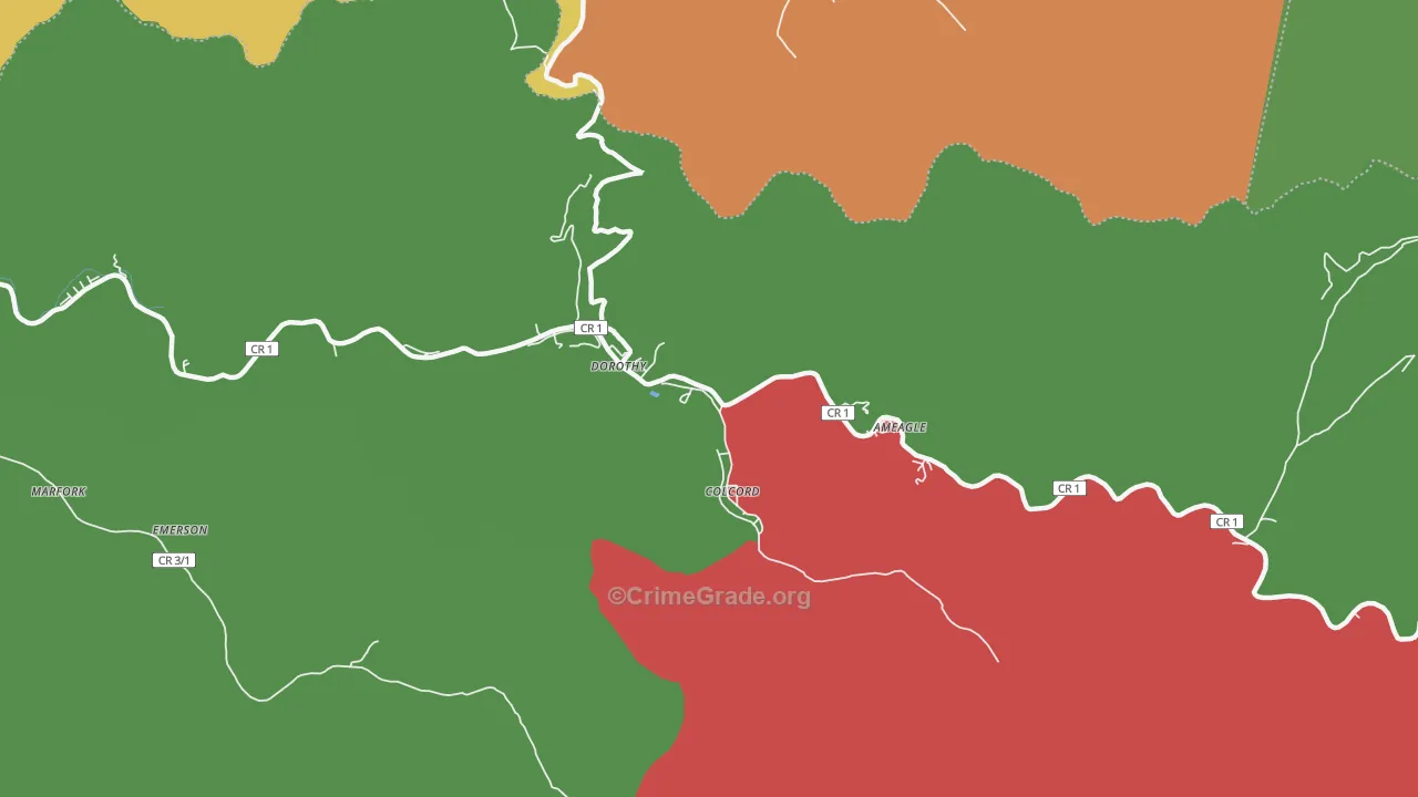 Colcord, WV Map of Vehicle Theft Rates