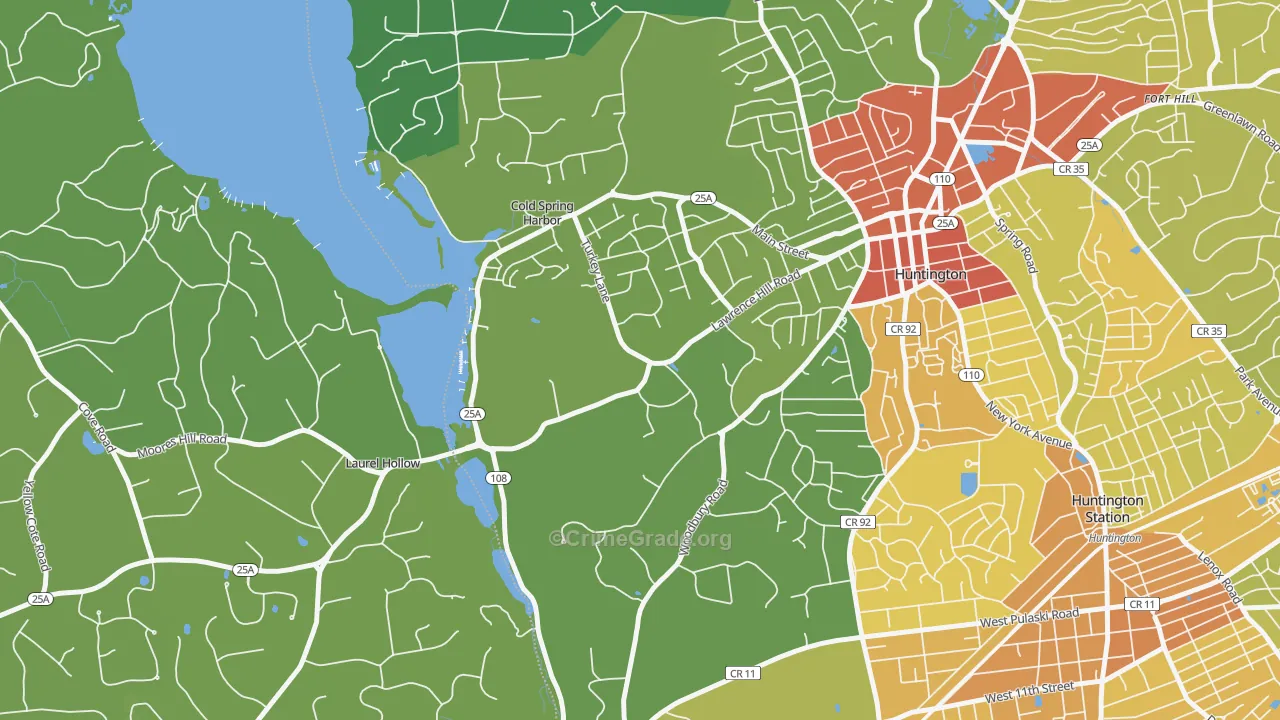 Cold Spring Harbor, NY Map of Vehicle Theft Rates