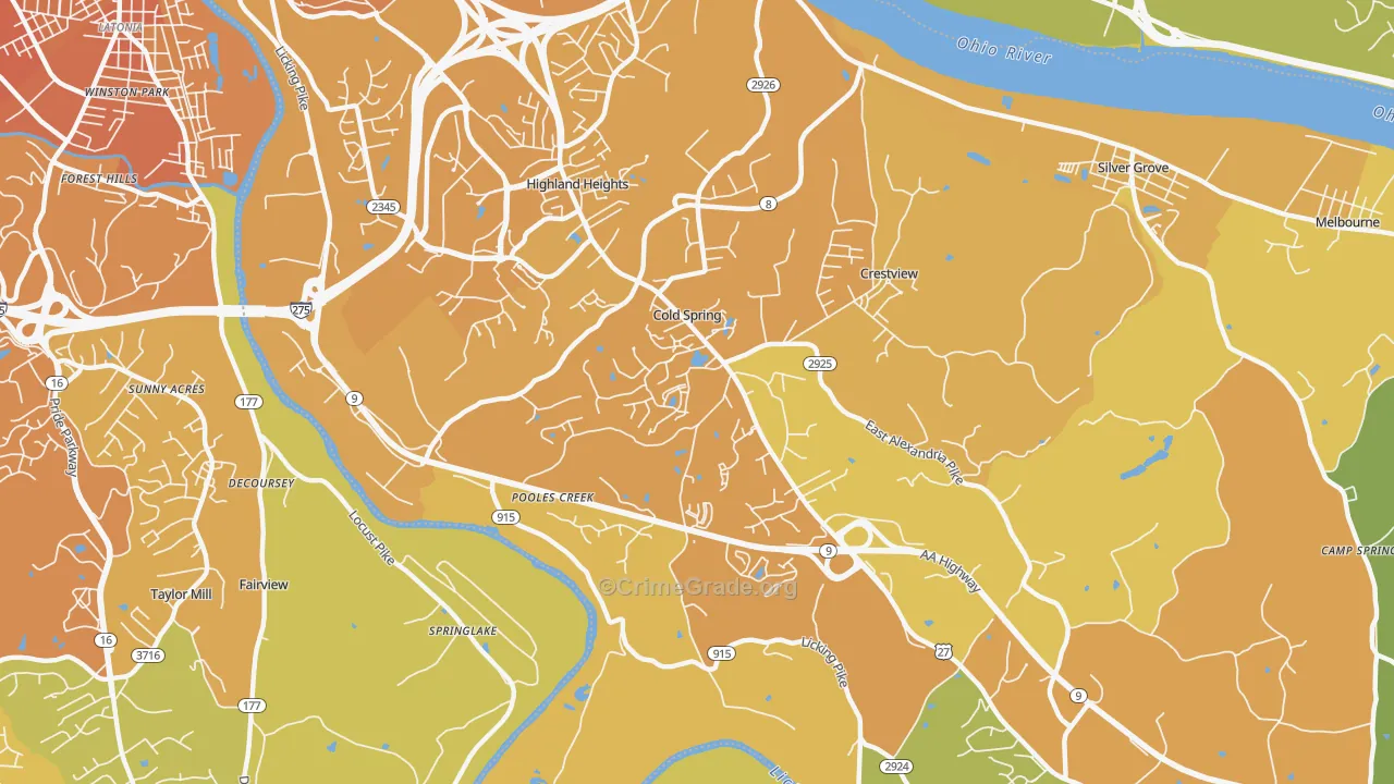 Cold Spring, KY Map of Vehicle Theft Rates