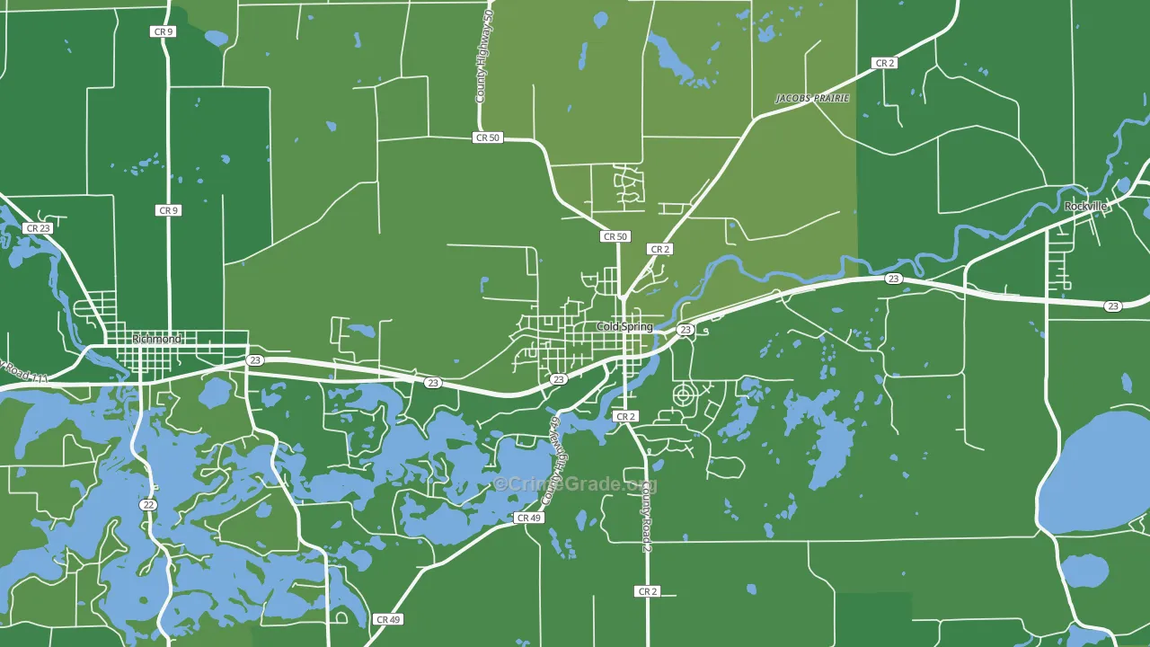 Cold Spring, MN Map of Vehicle Theft Rates