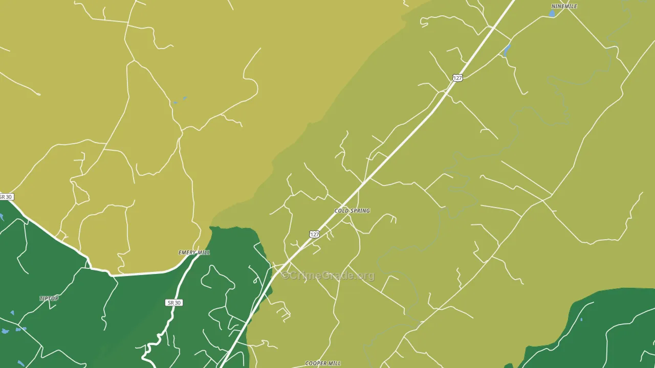 Cold Spring, TN Map of Vehicle Theft Rates