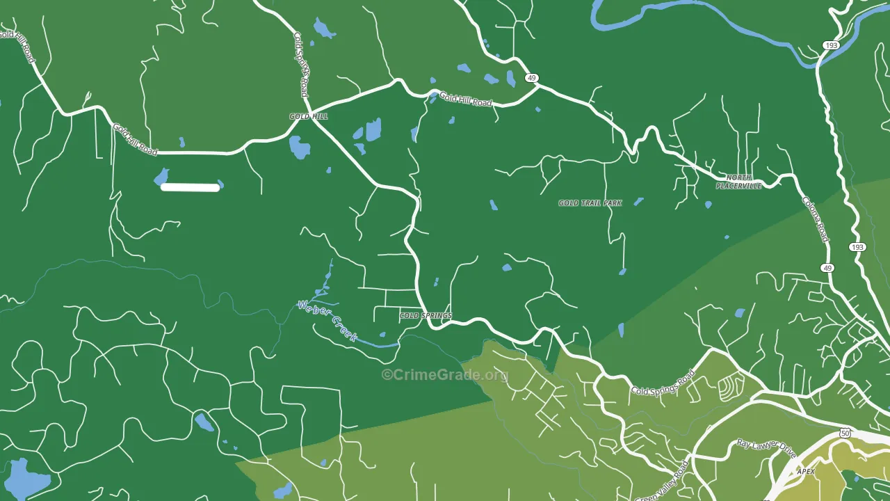 Cold Springs, CA Map of Vehicle Theft Rates