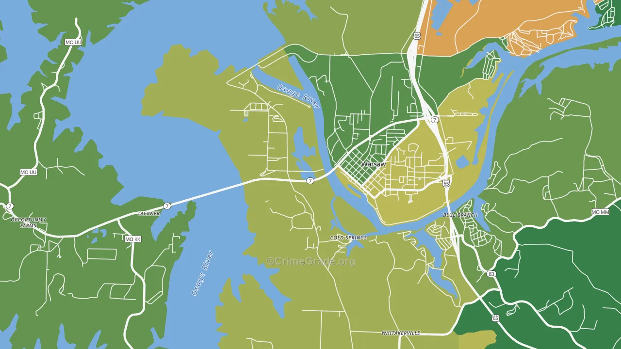 Cold Springs, MO Map of Vehicle Theft Rates