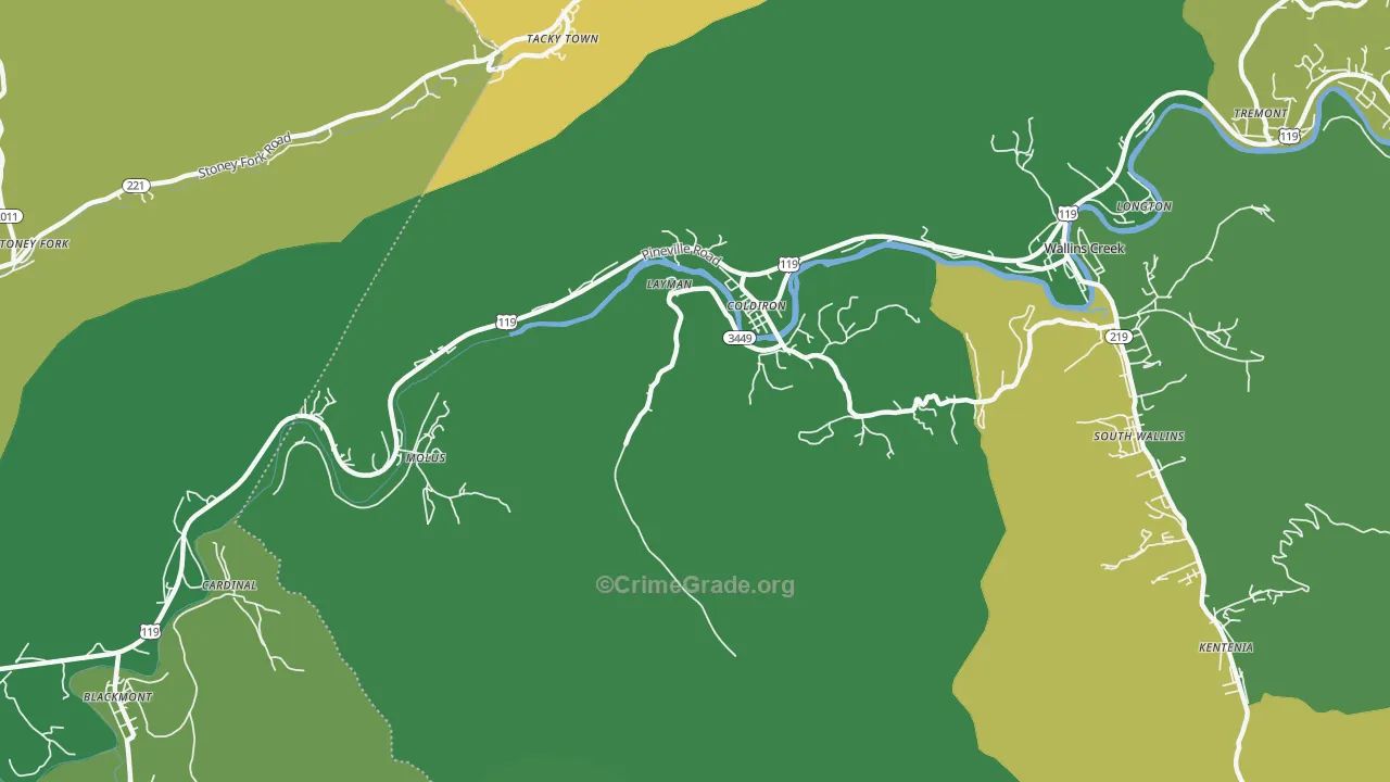 Coldiron, KY Map of Vehicle Theft Rates