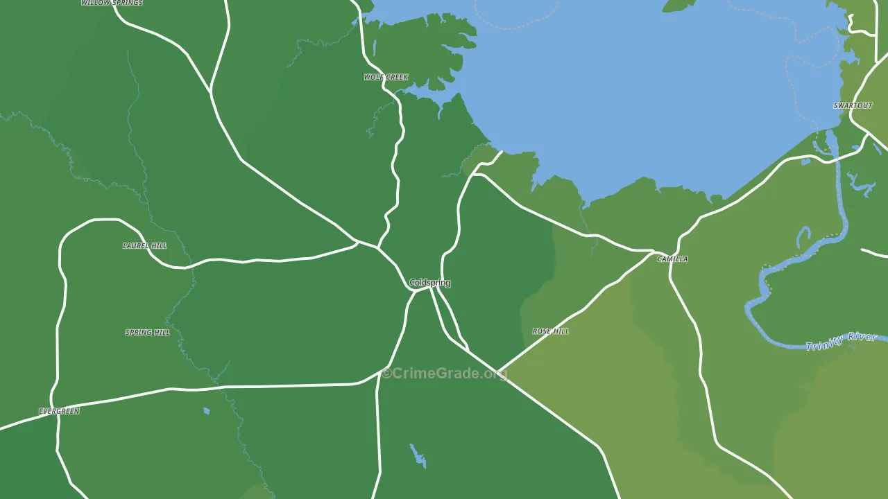 Coldspring, TX Map of Vehicle Theft Rates