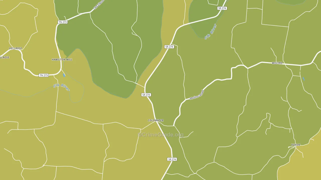 Coldwater, TN Map of Vehicle Theft Rates