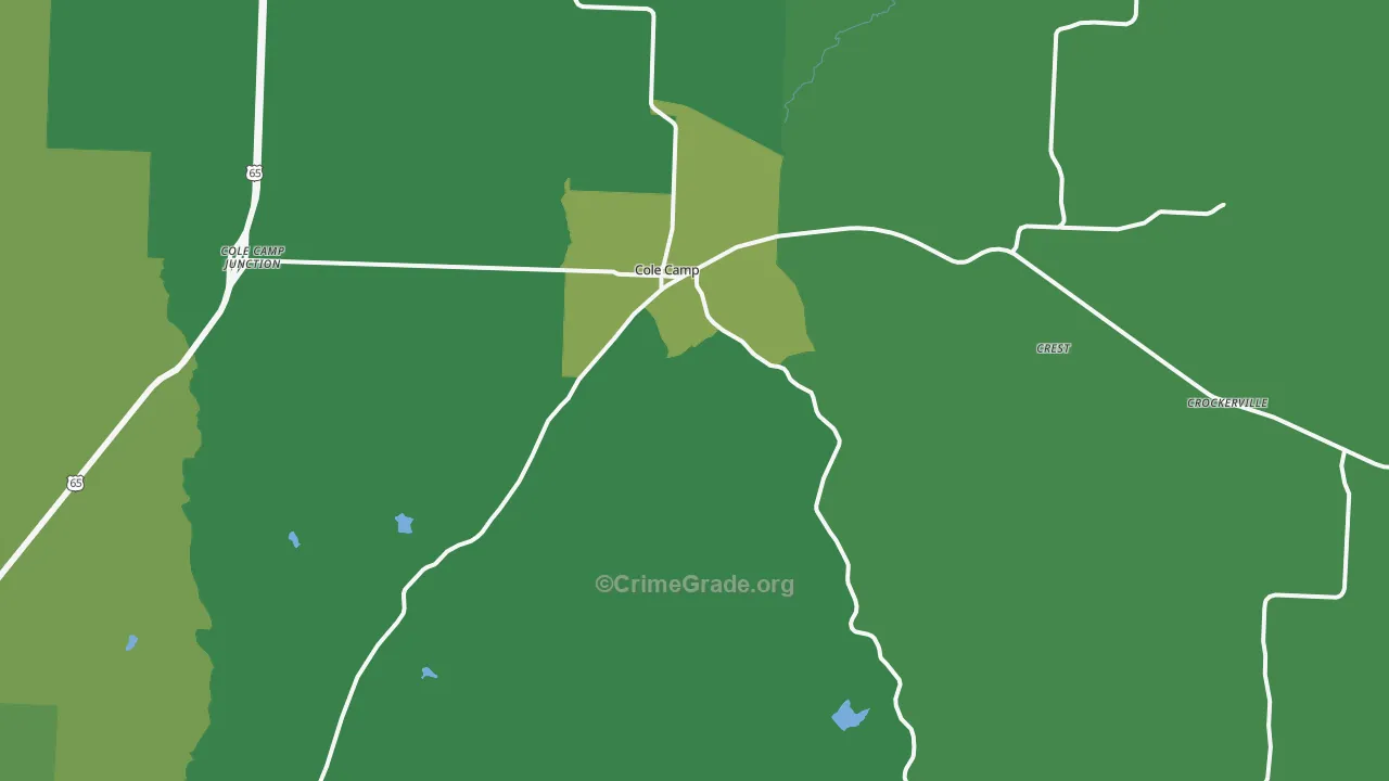 Cole Camp, MO Map of Vehicle Theft Rates
