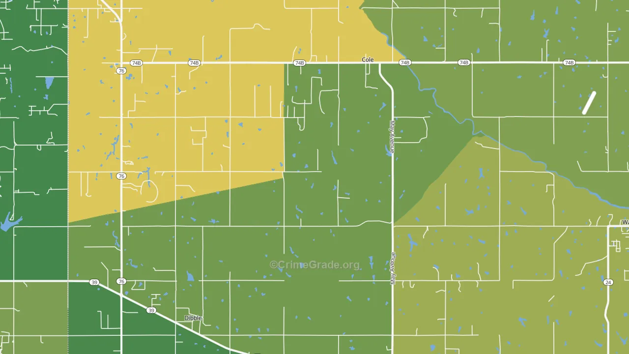 Cole, OK Map of Vehicle Theft Rates