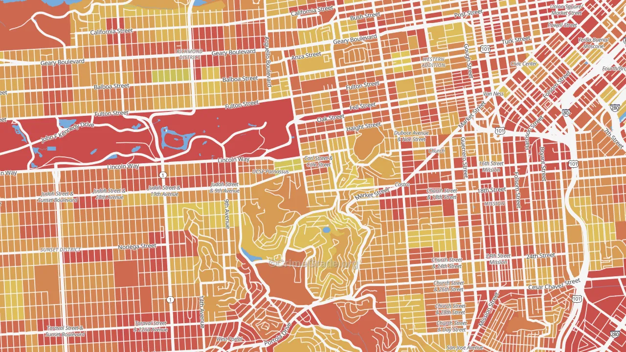 Cole Valley, San Francisco, CA Map of Vehicle Theft Rates