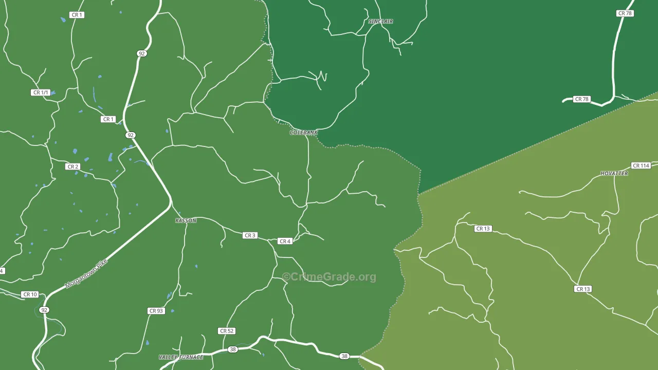 Colebank, WV Map of Vehicle Theft Rates