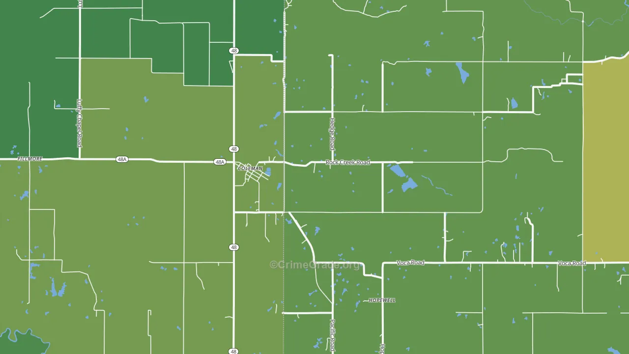 Coleman, OK Map of Vehicle Theft Rates