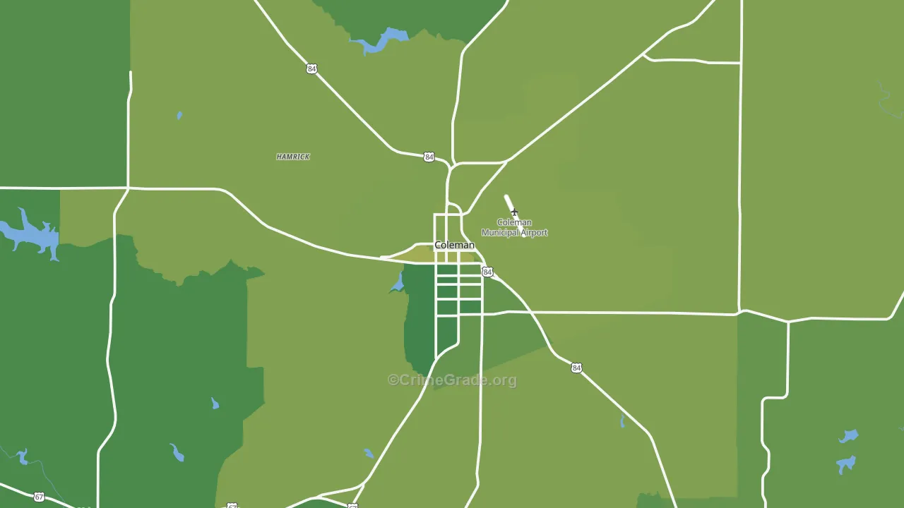 Coleman, TX Map of Vehicle Theft Rates