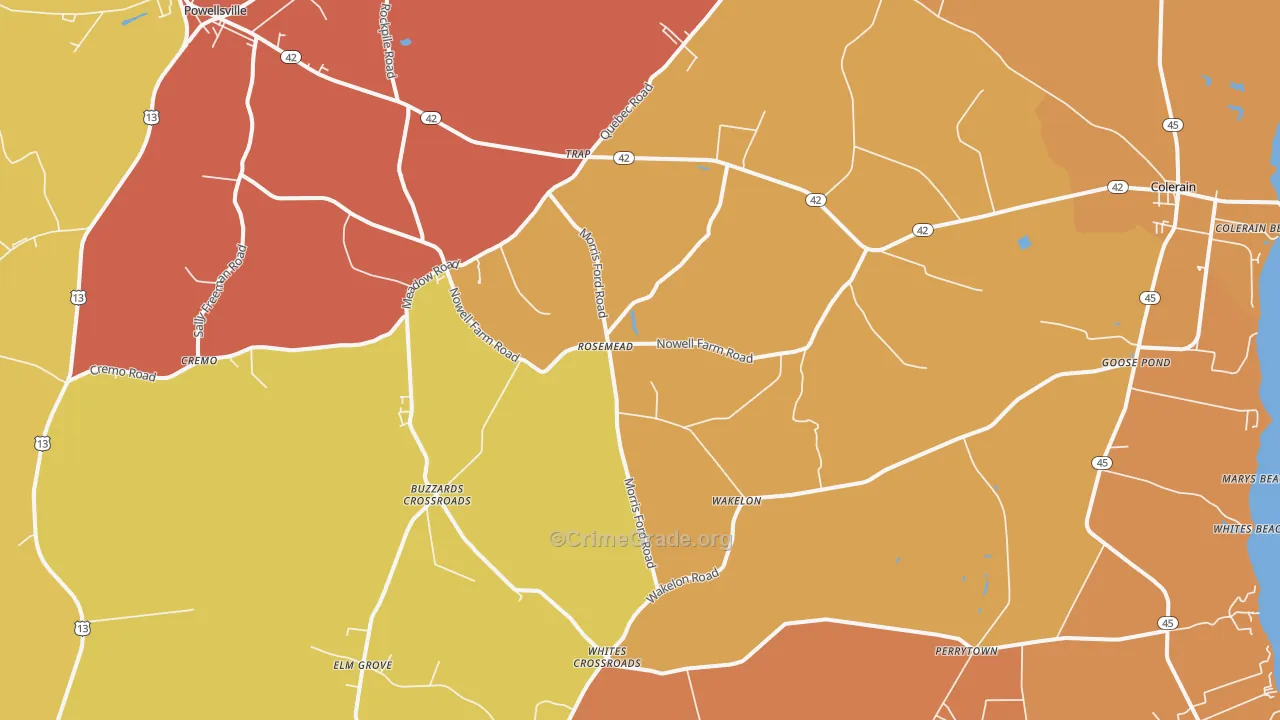 Colerain, NC Map of Vehicle Theft Rates
