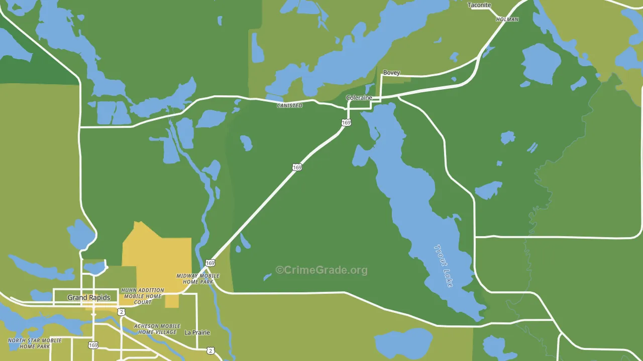 Coleraine, MN Map of Vehicle Theft Rates