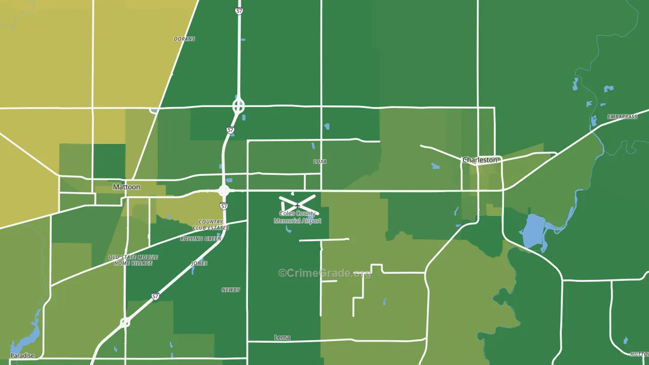 Coles County, IL Map of Vehicle Theft Rates