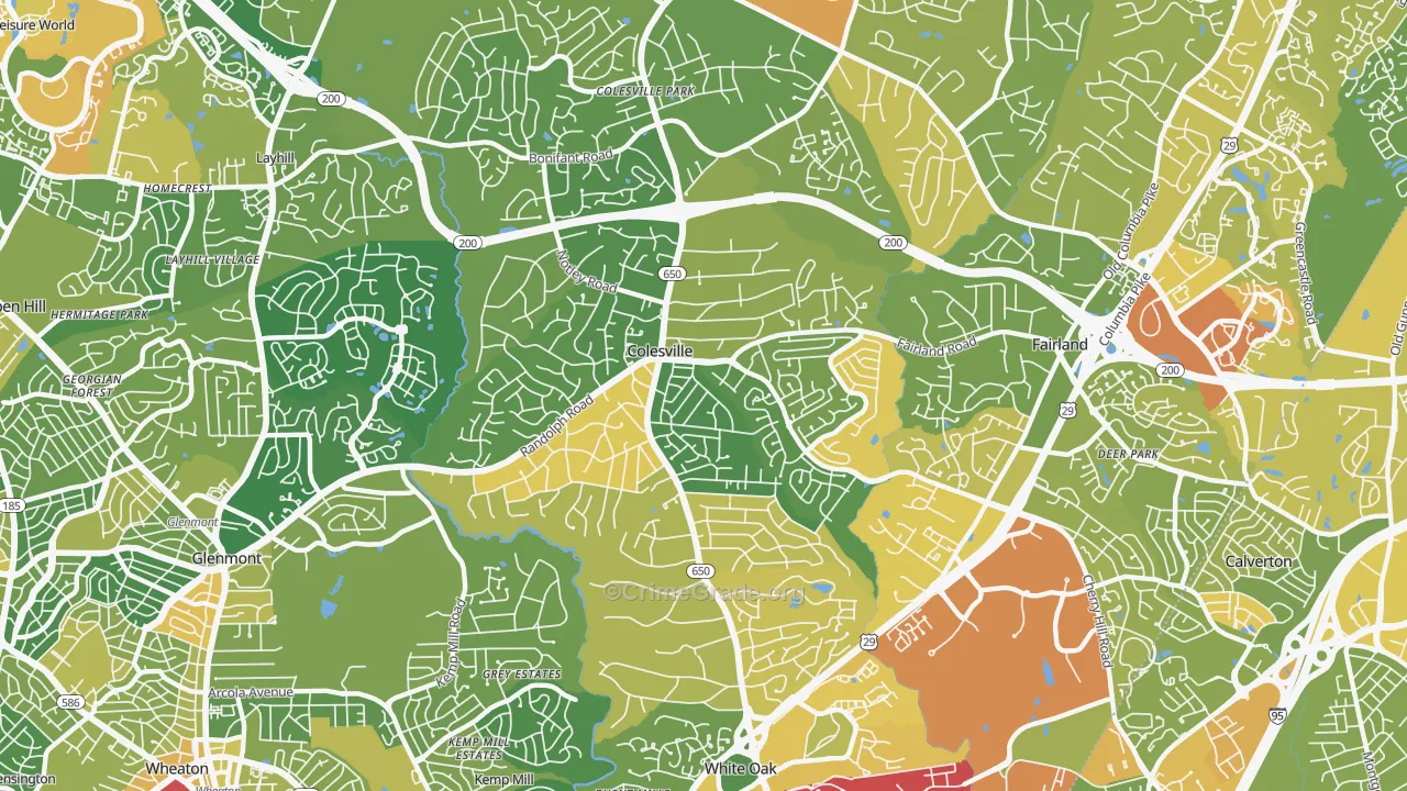 Colesville, MD Map of Vehicle Theft Rates