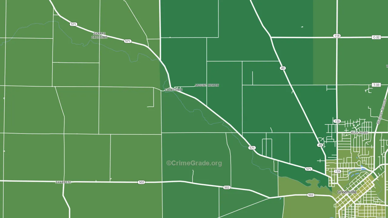 Coletown, OH Map of Vehicle Theft Rates