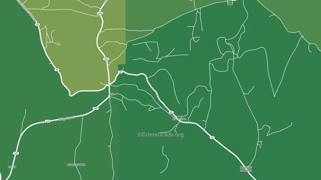 Coleville, PA Map of Vehicle Theft Rates