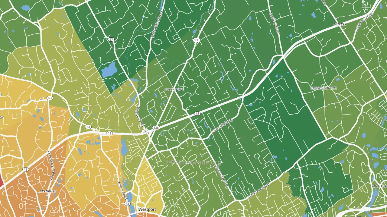 Coleytown, Westport, CT Map of Vehicle Theft Rates