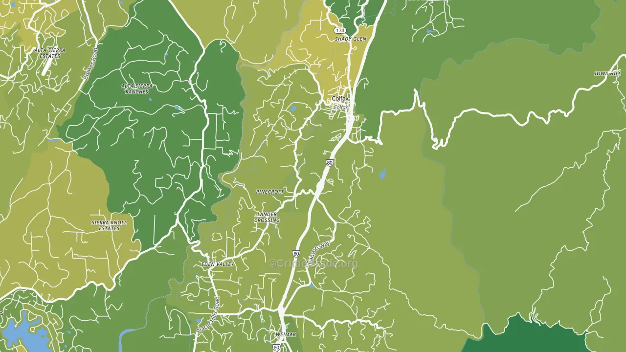 Colfax, CA Map of Vehicle Theft Rates