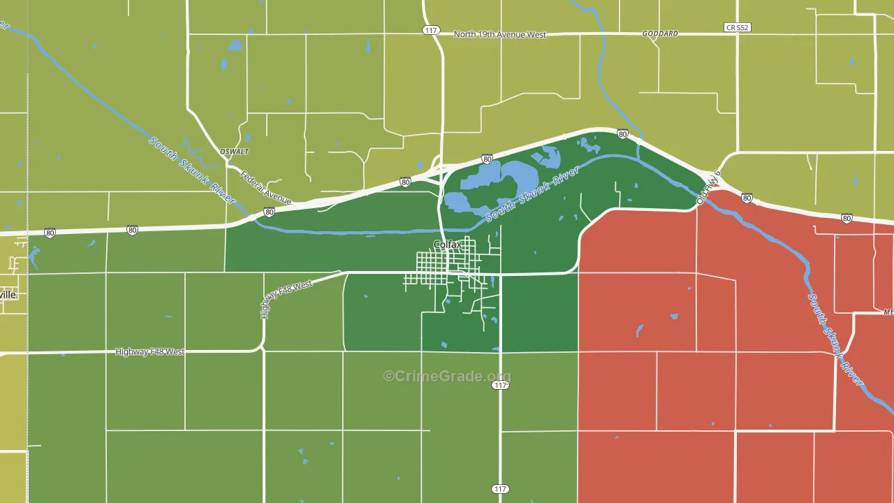 Colfax, IA Map of Vehicle Theft Rates
