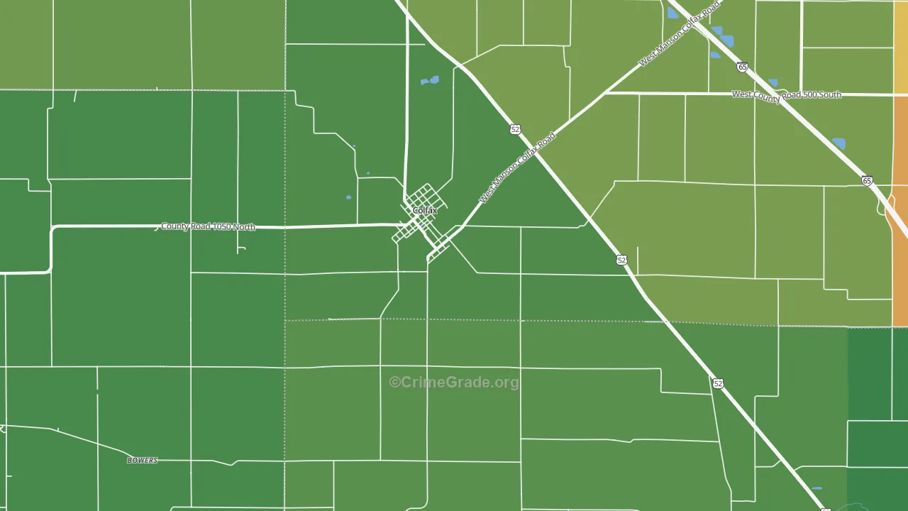 Colfax, IN Map of Vehicle Theft Rates