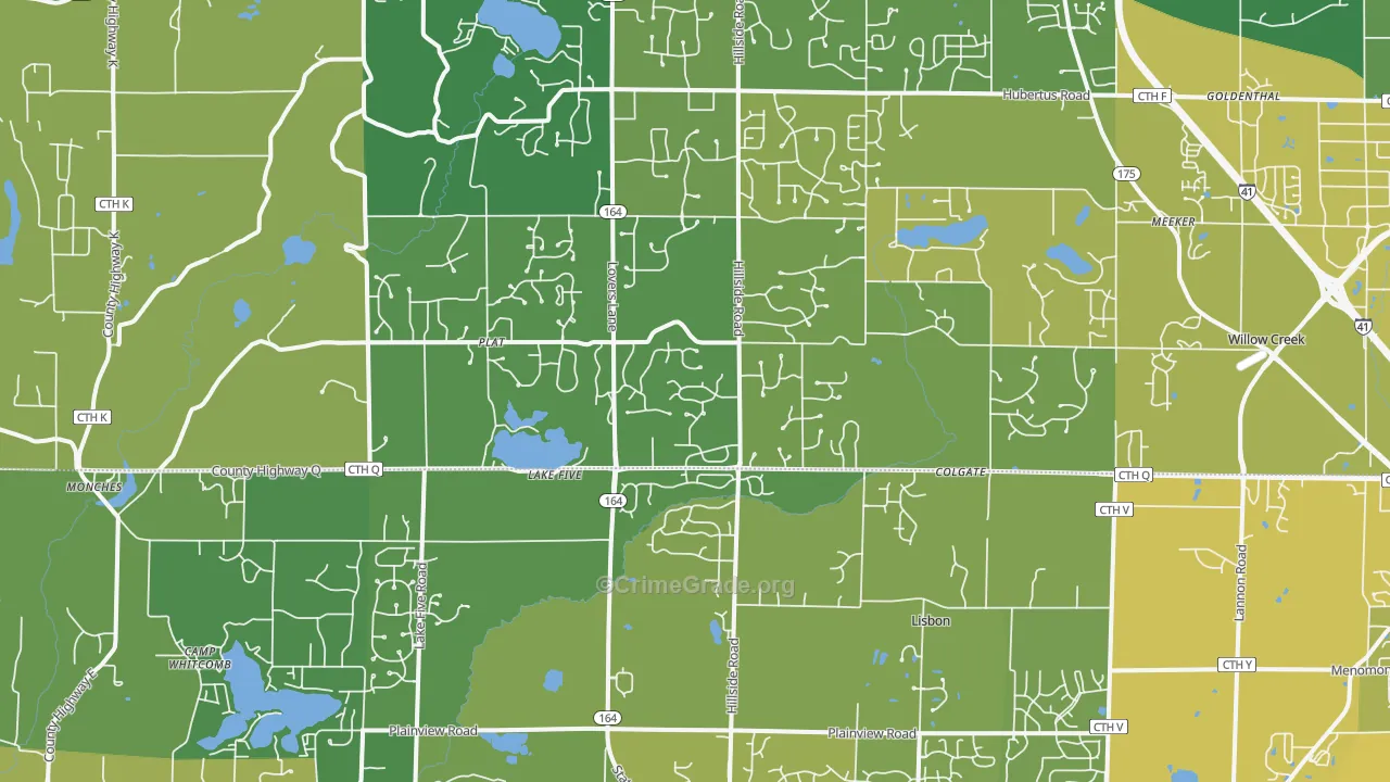 Colgate, WI Map of Vehicle Theft Rates
