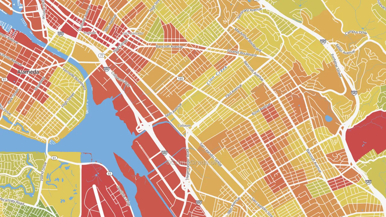 Coliseum, Oakland, CA Map of Vehicle Theft Rates