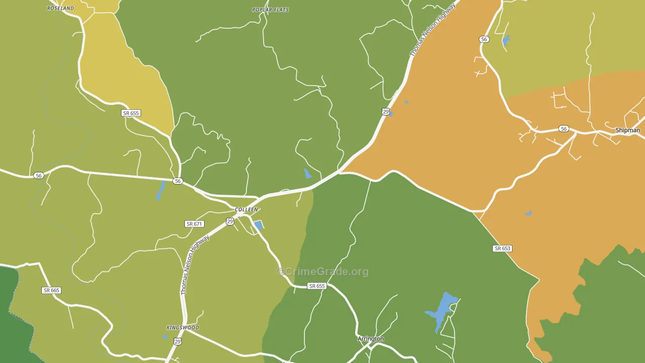 Colleen, VA Map of Vehicle Theft Rates