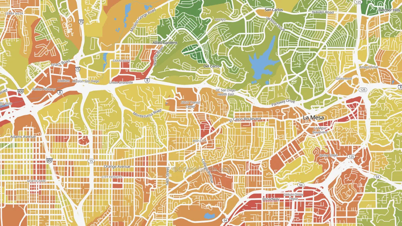 College Area, San Diego, CA Map of Vehicle Theft Rates