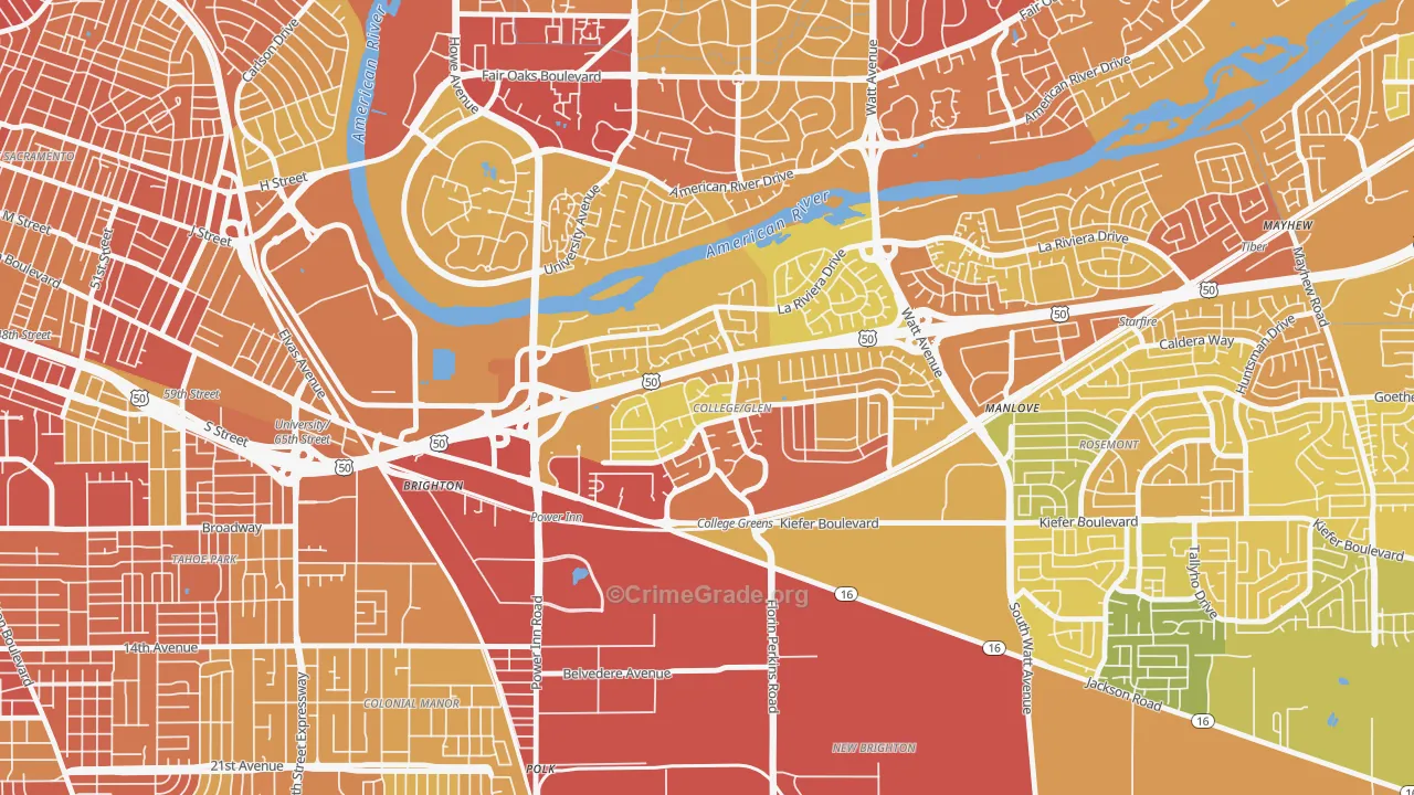 College Glen, Sacramento, CA Map of Vehicle Theft Rates
