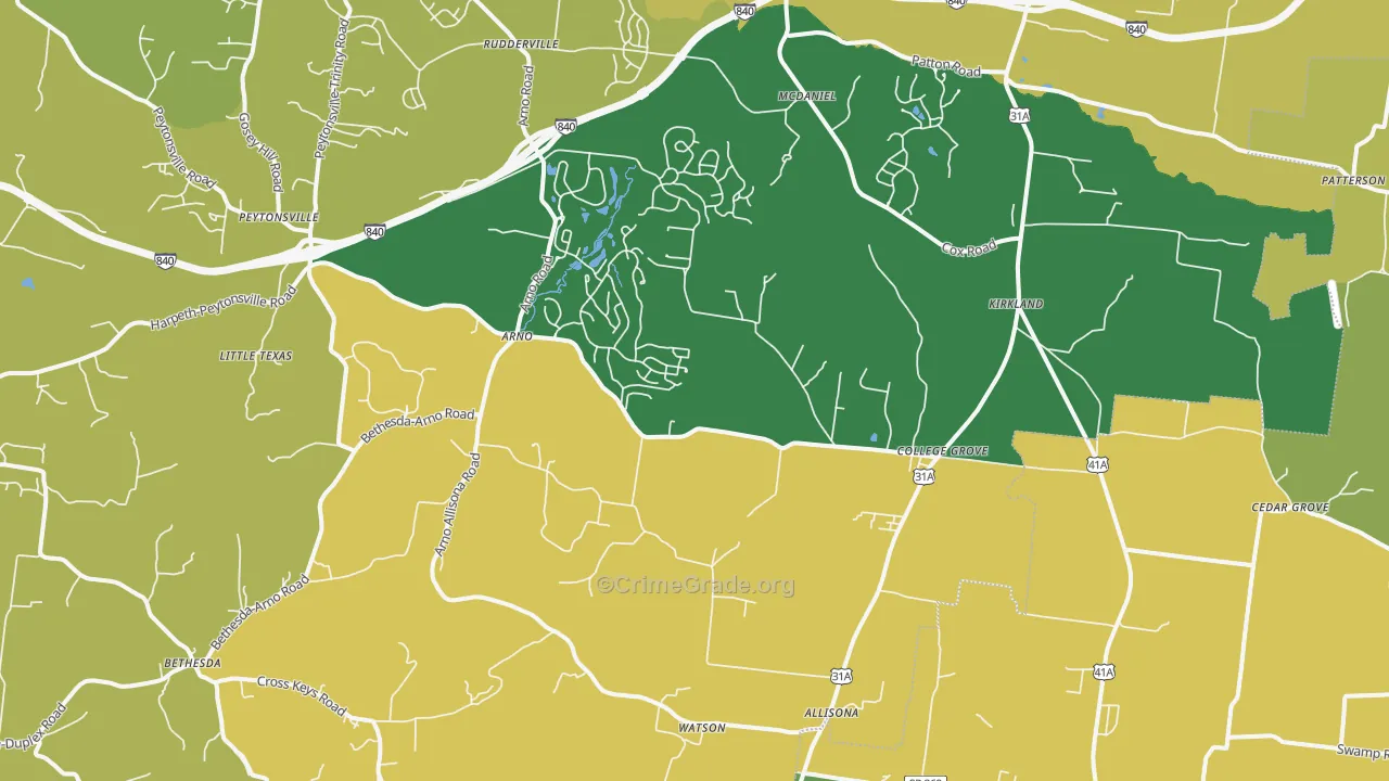 College Grove, TN Map of Vehicle Theft Rates