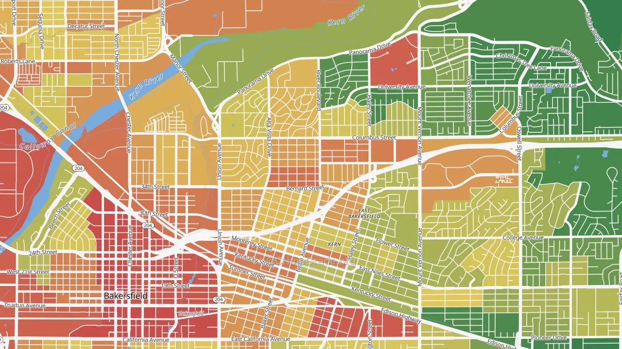 College Heights Baker Street, Bakersfield, CA Map of Vehicle Theft Rates