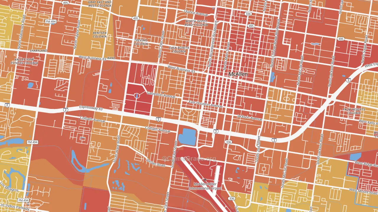 College Heights, McAllen, TX Map of Vehicle Theft Rates