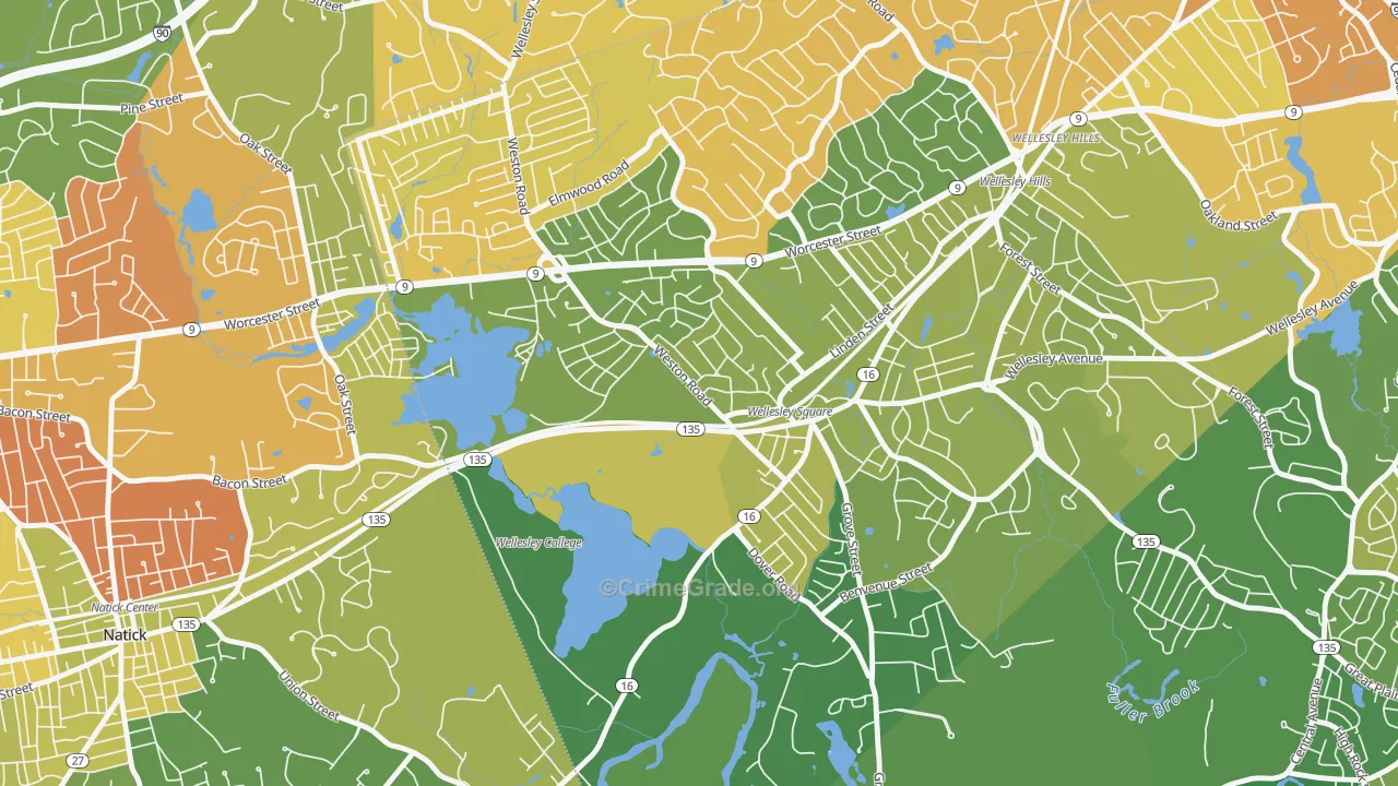 College Heights, Wellesley, MA Map of Vehicle Theft Rates