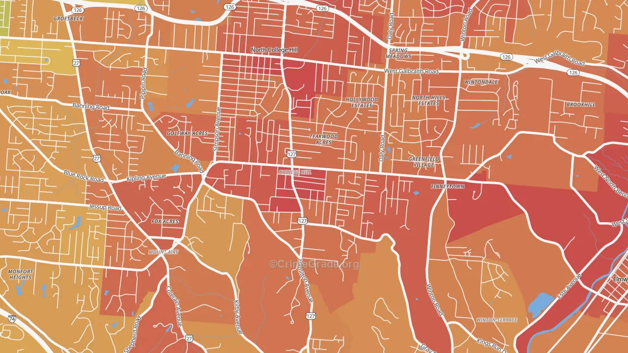 College Hill, Cincinnati, OH Map of Vehicle Theft Rates